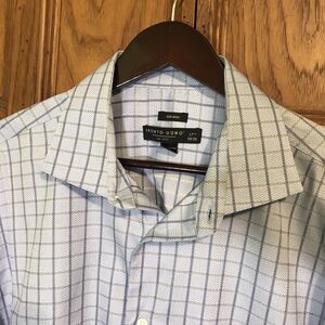 Pronto Uomo Button Up Blue Dress Shirt Non-iron Cotton Men's 17.5 Sleeve 34/35